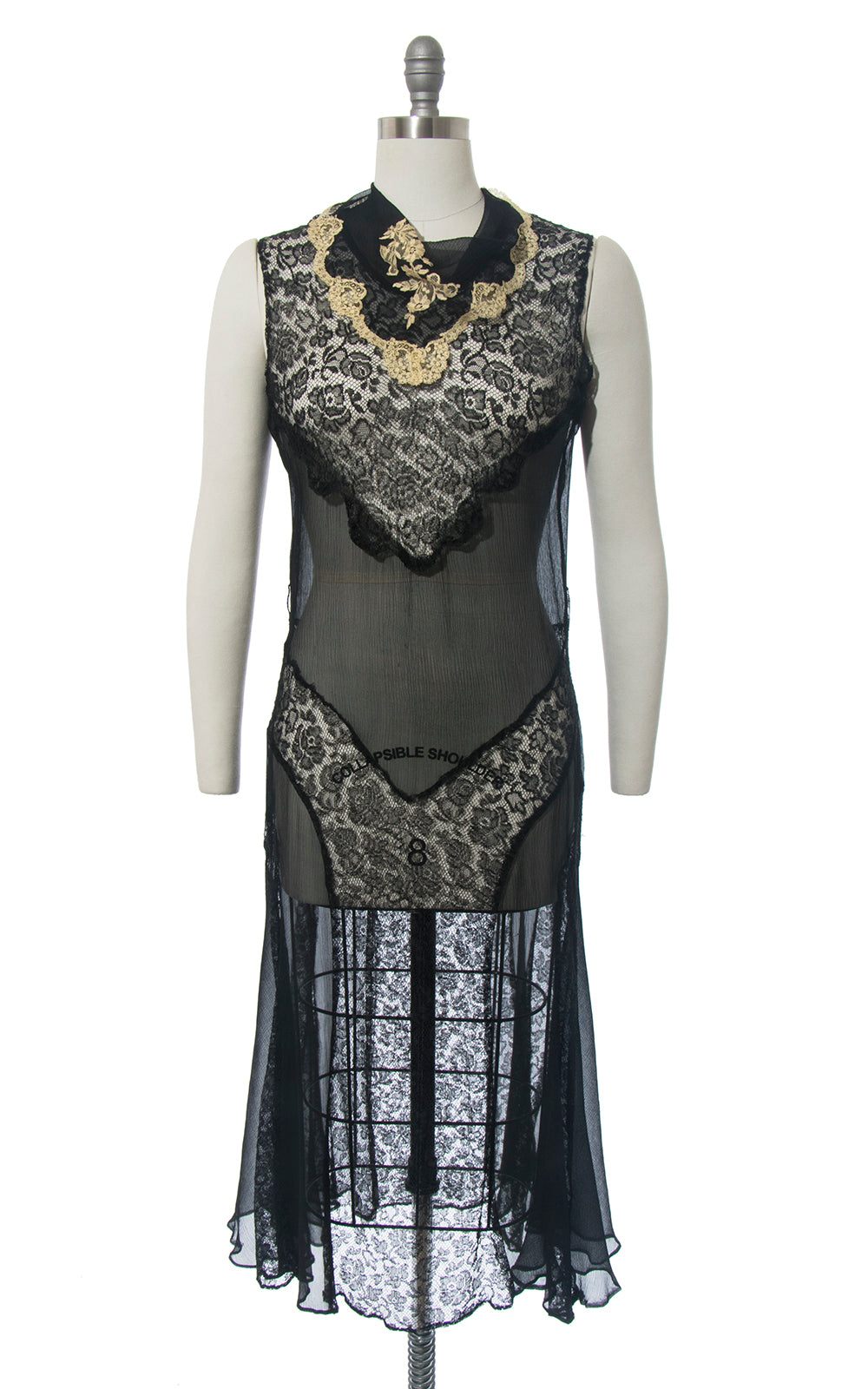 1920s Sheer Silk Chiffon & Lace Dress