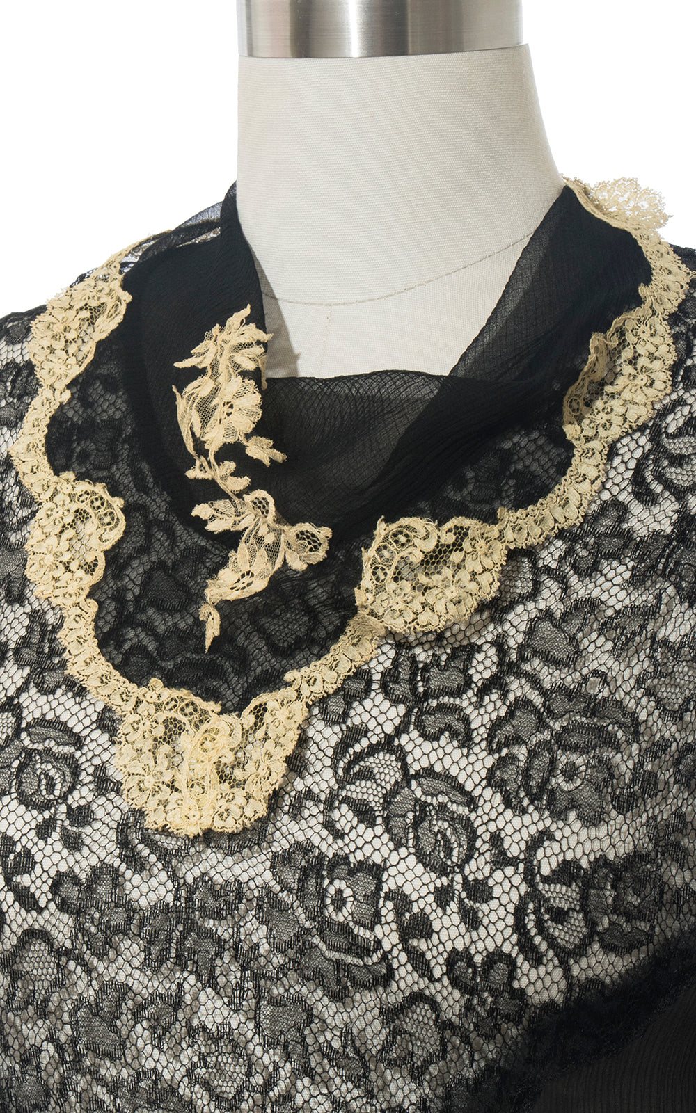 1920s Sheer Silk Chiffon & Lace Dress