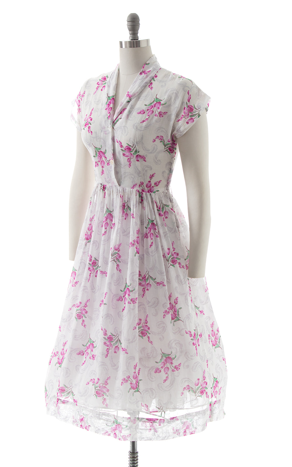 1950s Sheer Floral Shirtwaist Dress | small