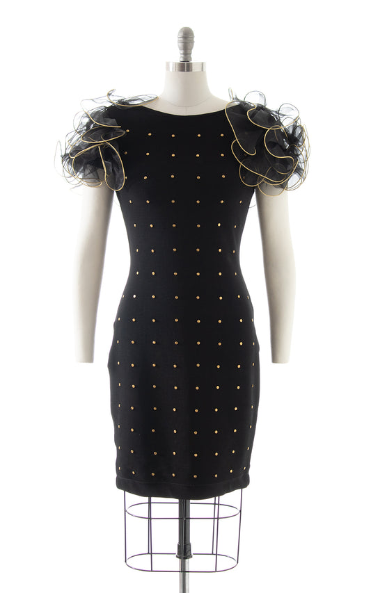 1980s Tadashi Studded Ruffled Wiggle Dress BirthdayLifeVintage