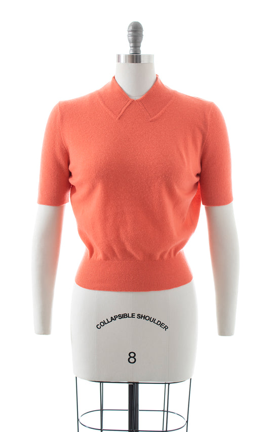 1950s Coral Cashmere Sweater Top | small/medium