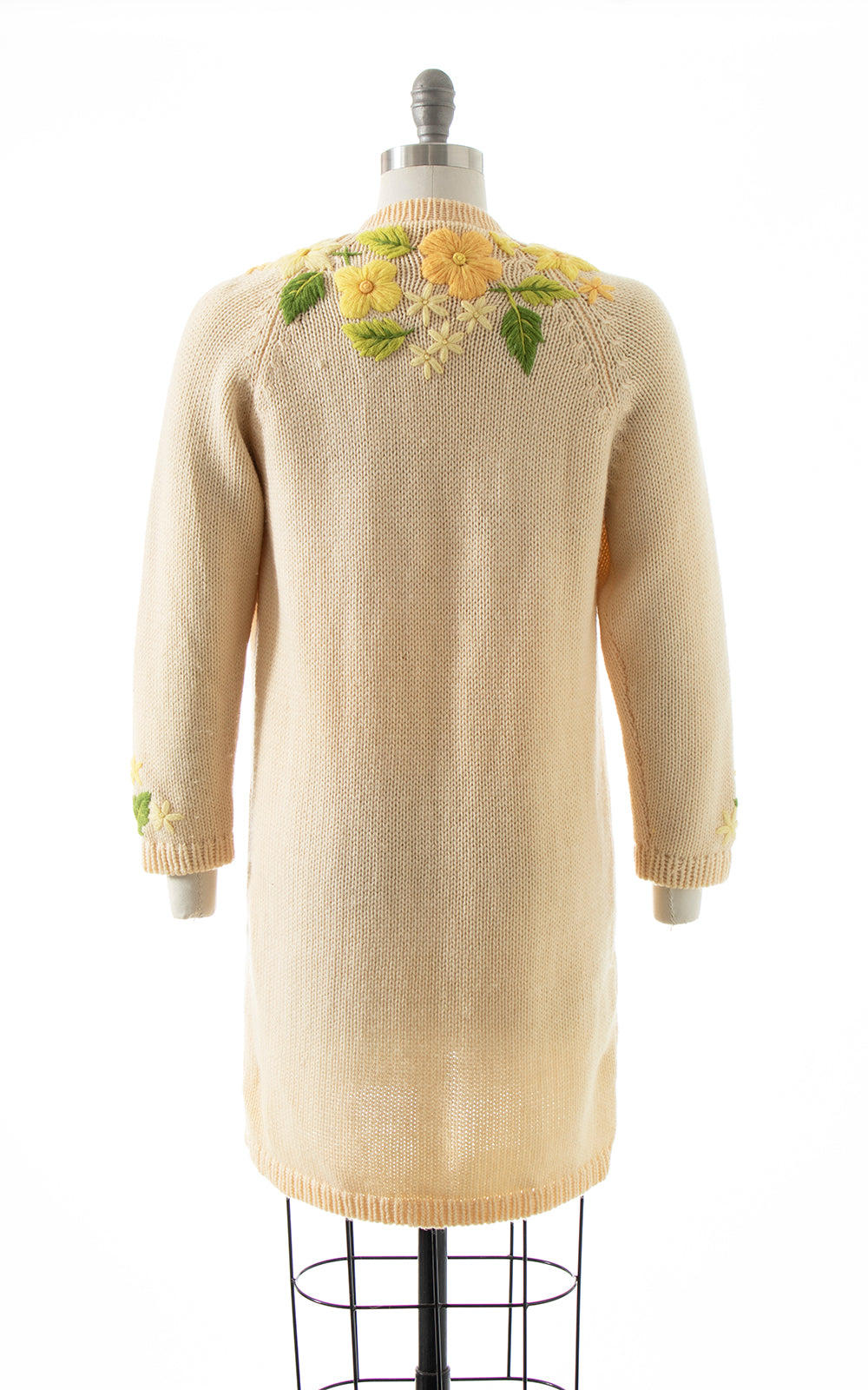 1960s Floral Embroidered Wool Sweater Coat | small