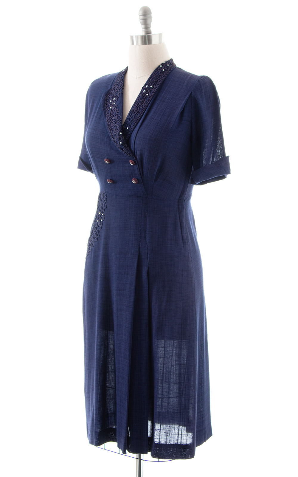 1950s Soutache Rhinestone Linen Shirt Dress | medium/large