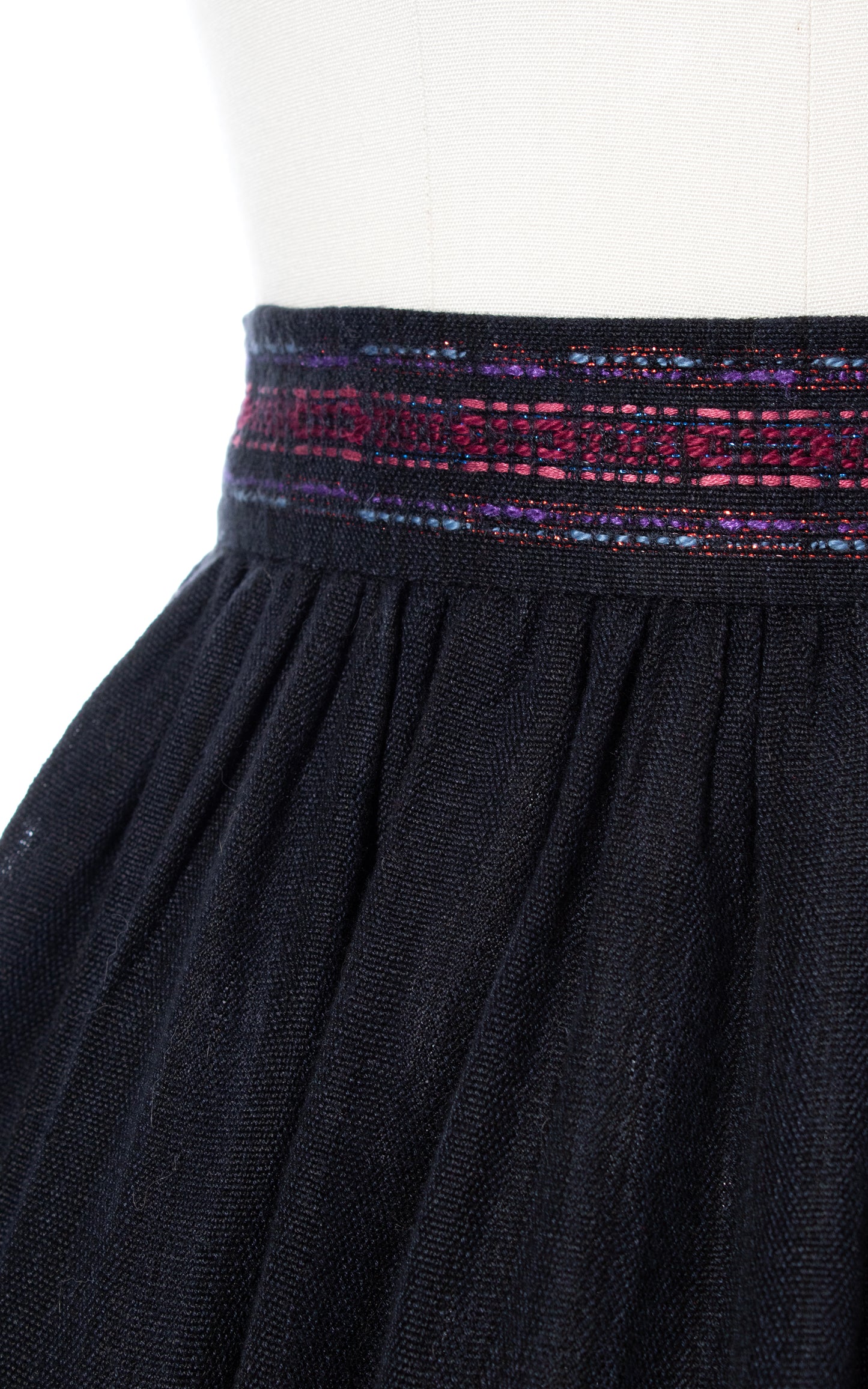 Vintage 60s 1960s Hand-Woven Striped Cotton Black Pink Border Skirt BirthdayLifeVintage