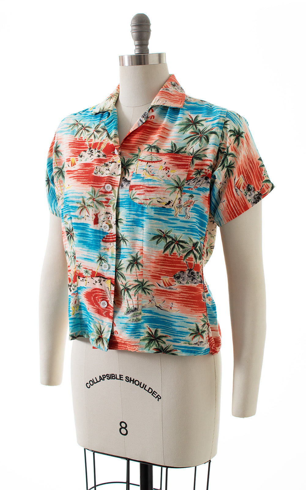 1940s Hawaiian Novelty Print Rayon Blouse BirthdayLifeVintage