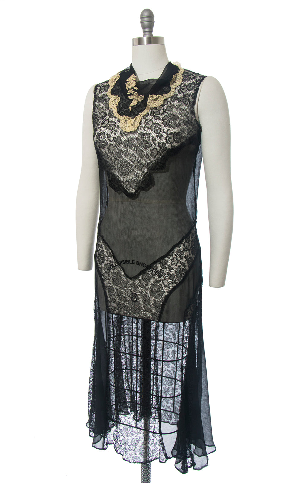 1920s Sheer Silk Chiffon & Lace Dress