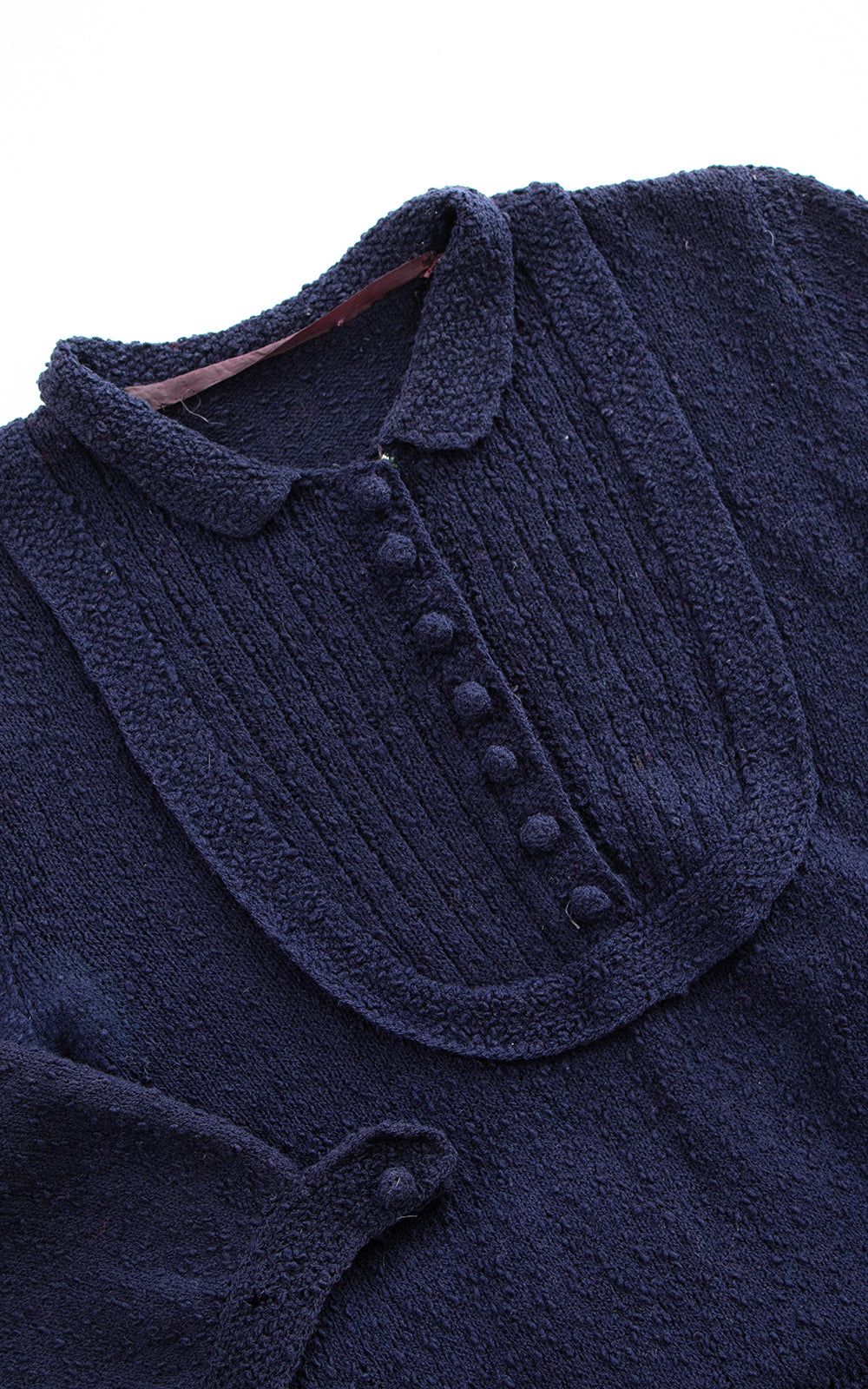 1940s 1950s Navy Blue Knit Wool Sweater Dress | x-small/small