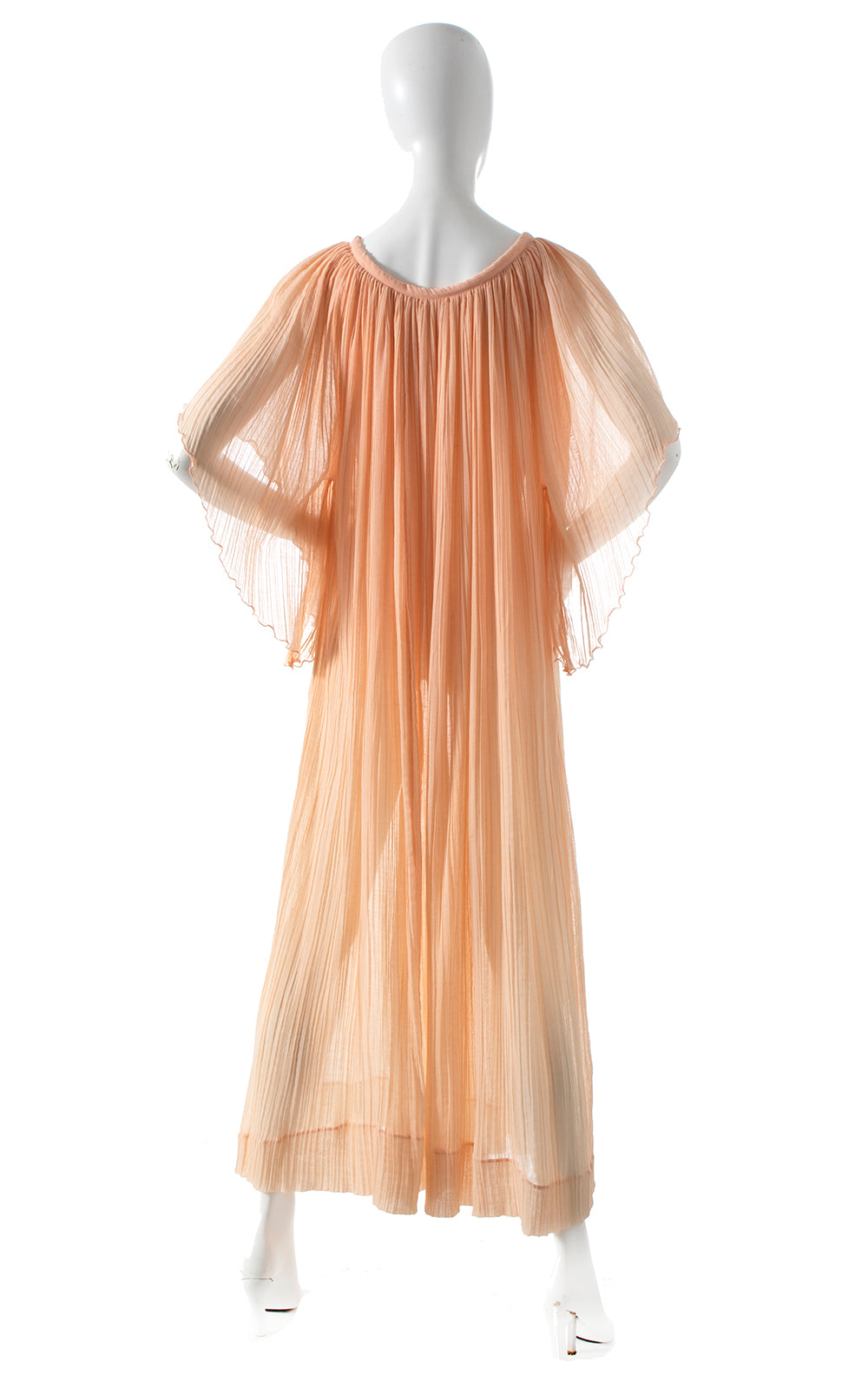 1970s Peach Cotton Gauze Angel Sleeve Maxi Dress | x-small/small/medium/large/x-large