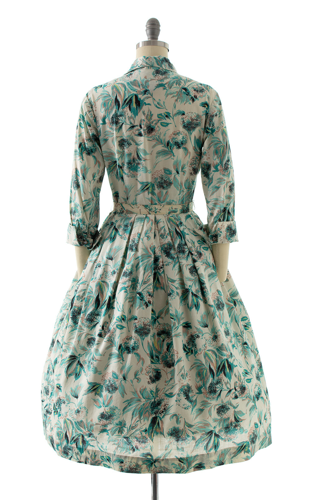 1950s Rhinestone Floral Cotton Shirtwaist Dress BirthdayLifeVintage
