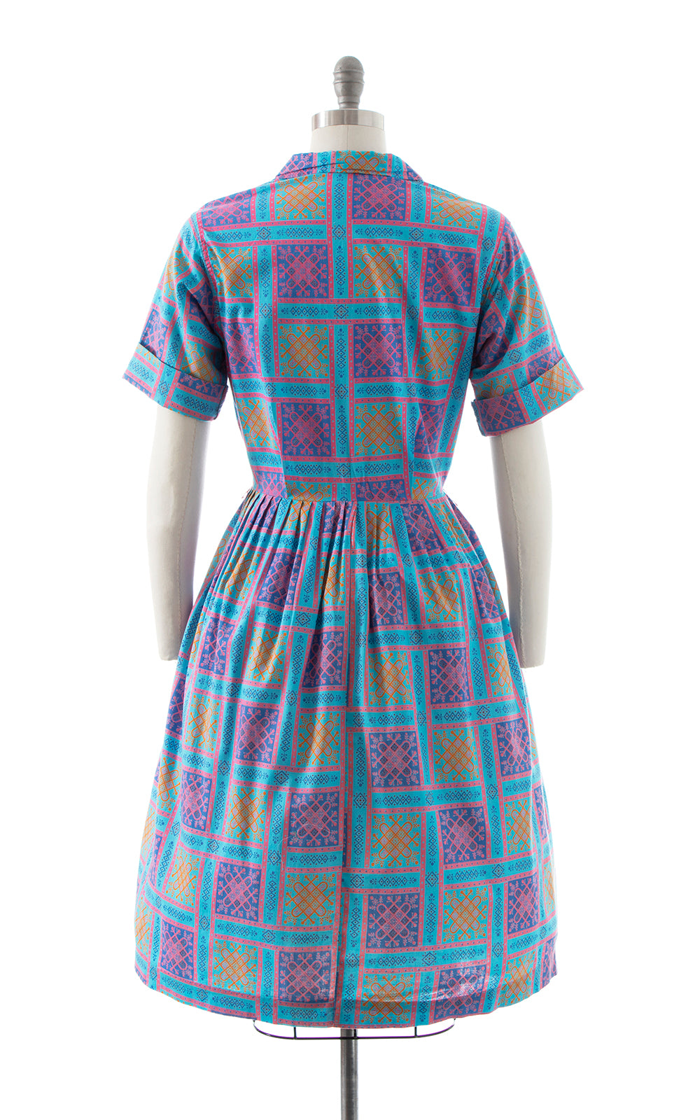 1960s Geometric Cotton Shirt Dress | medium