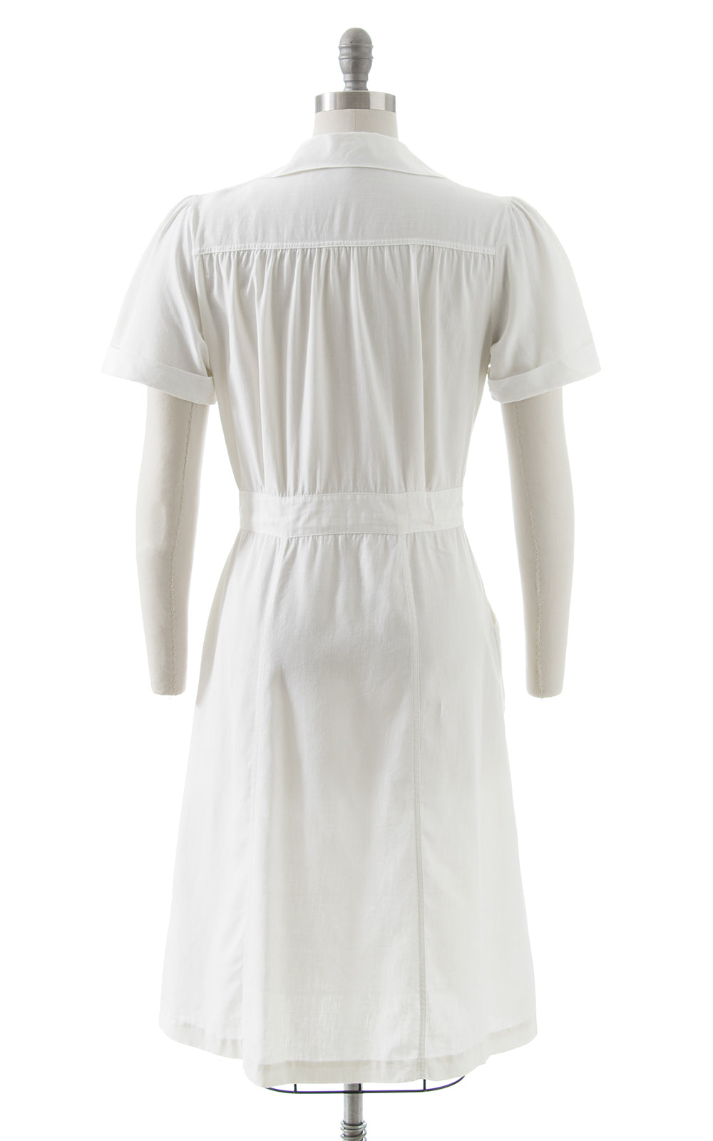 white cotton shirtwaist dress Ladies 50s White Brown Cotton Shirtwaist Dress, Exotic Print