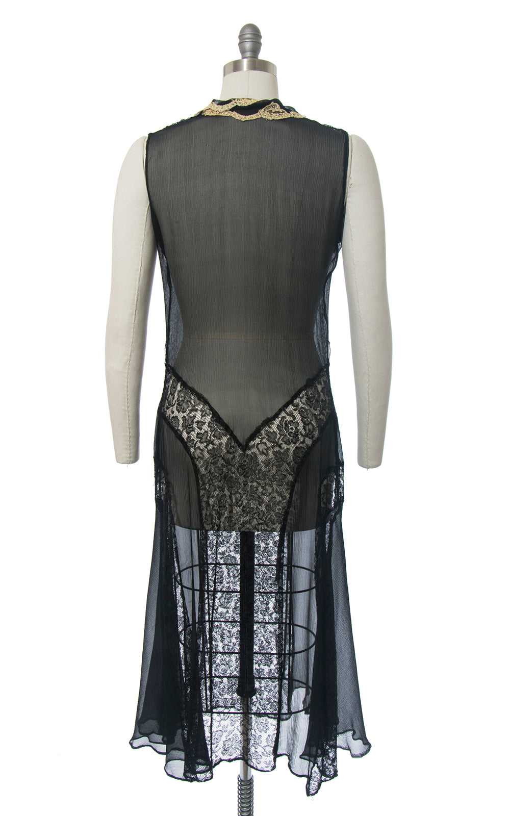 1920s Sheer Silk Chiffon & Lace Dress