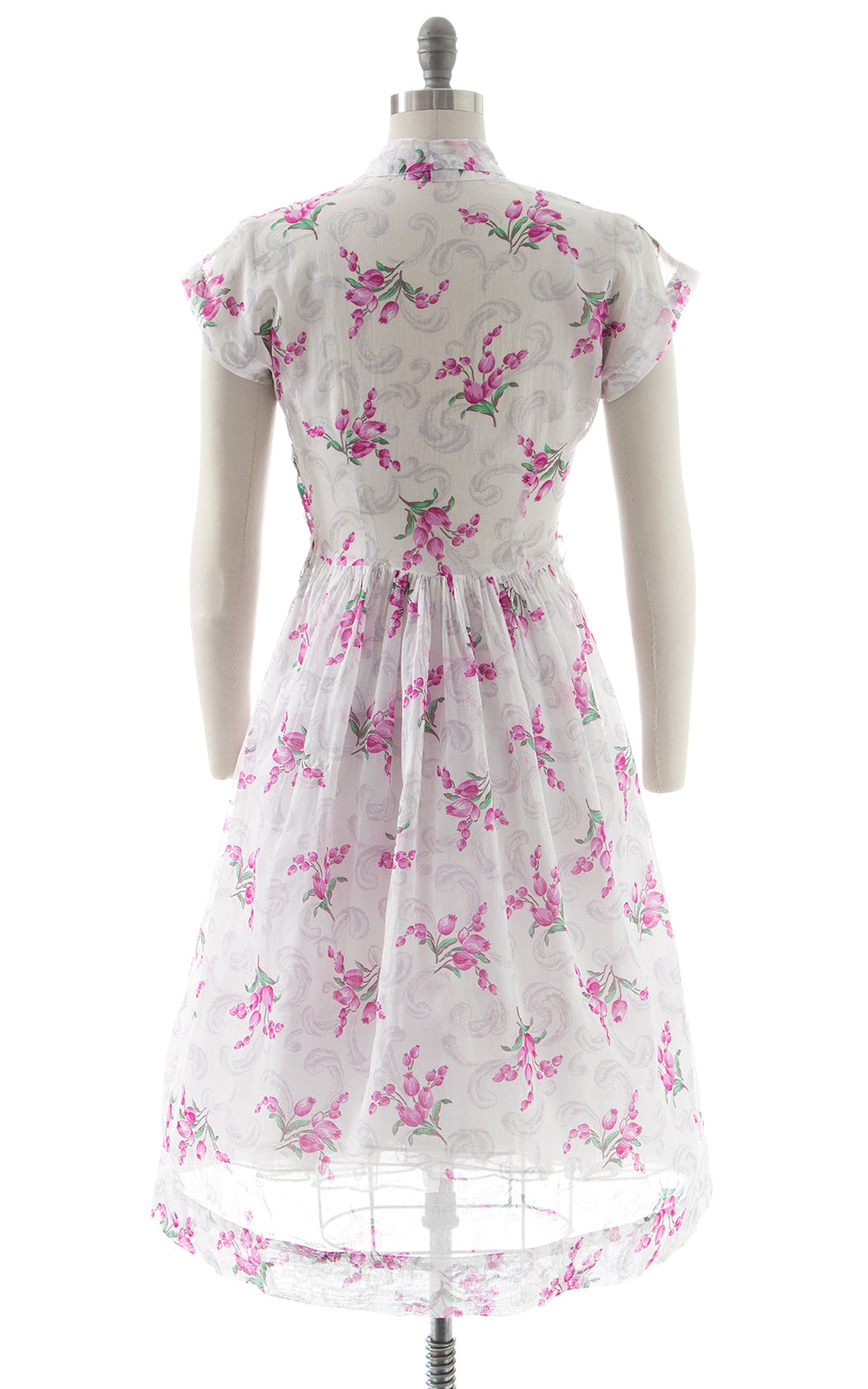 1950s Sheer Floral Shirtwaist Dress | small