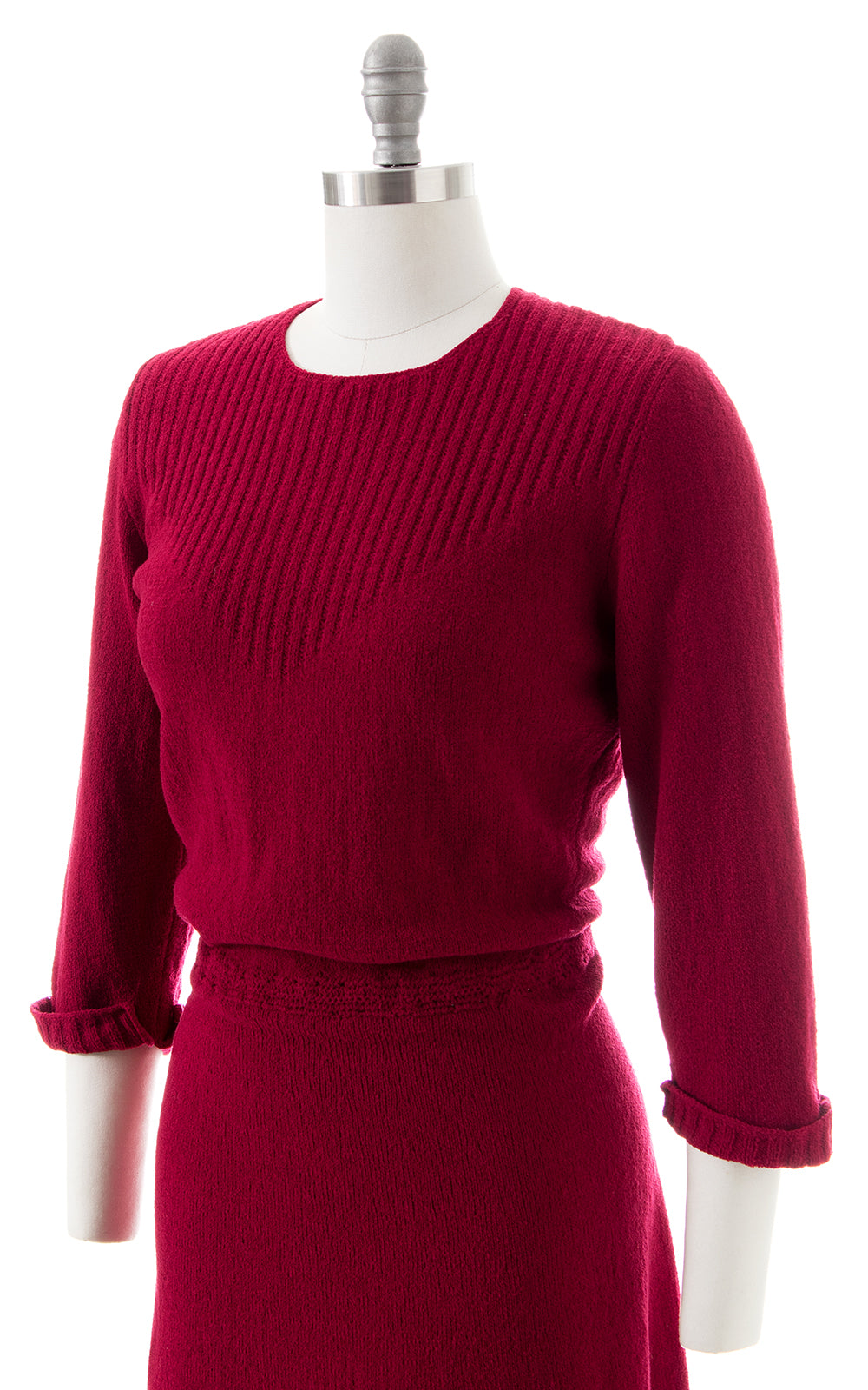 1950s Burgundy Knit Wool Sweater Dress