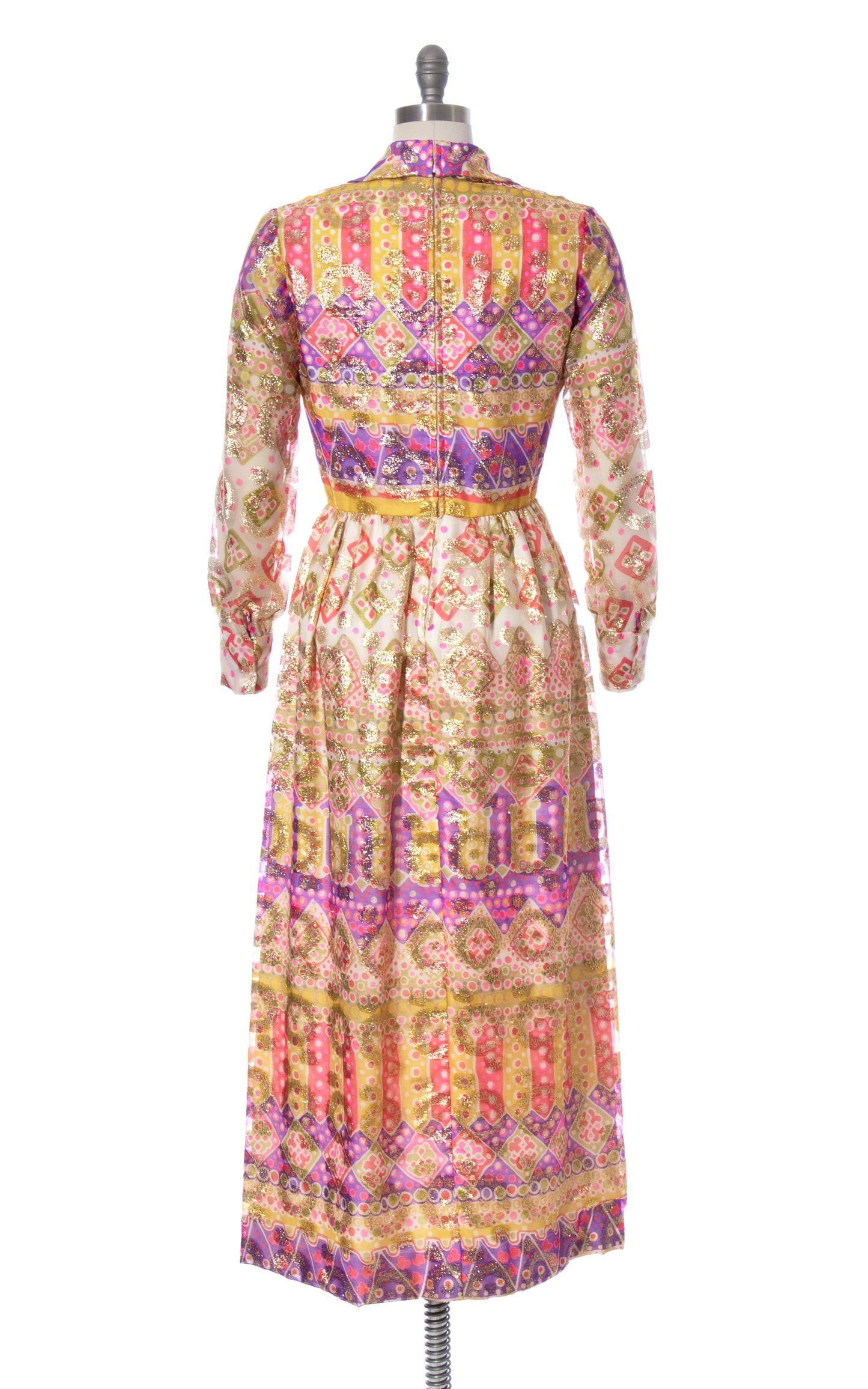 Vintage 70s 1970s Psychedelic Metallic Geometric Maxi Party Dress BirthdayLifeVintage