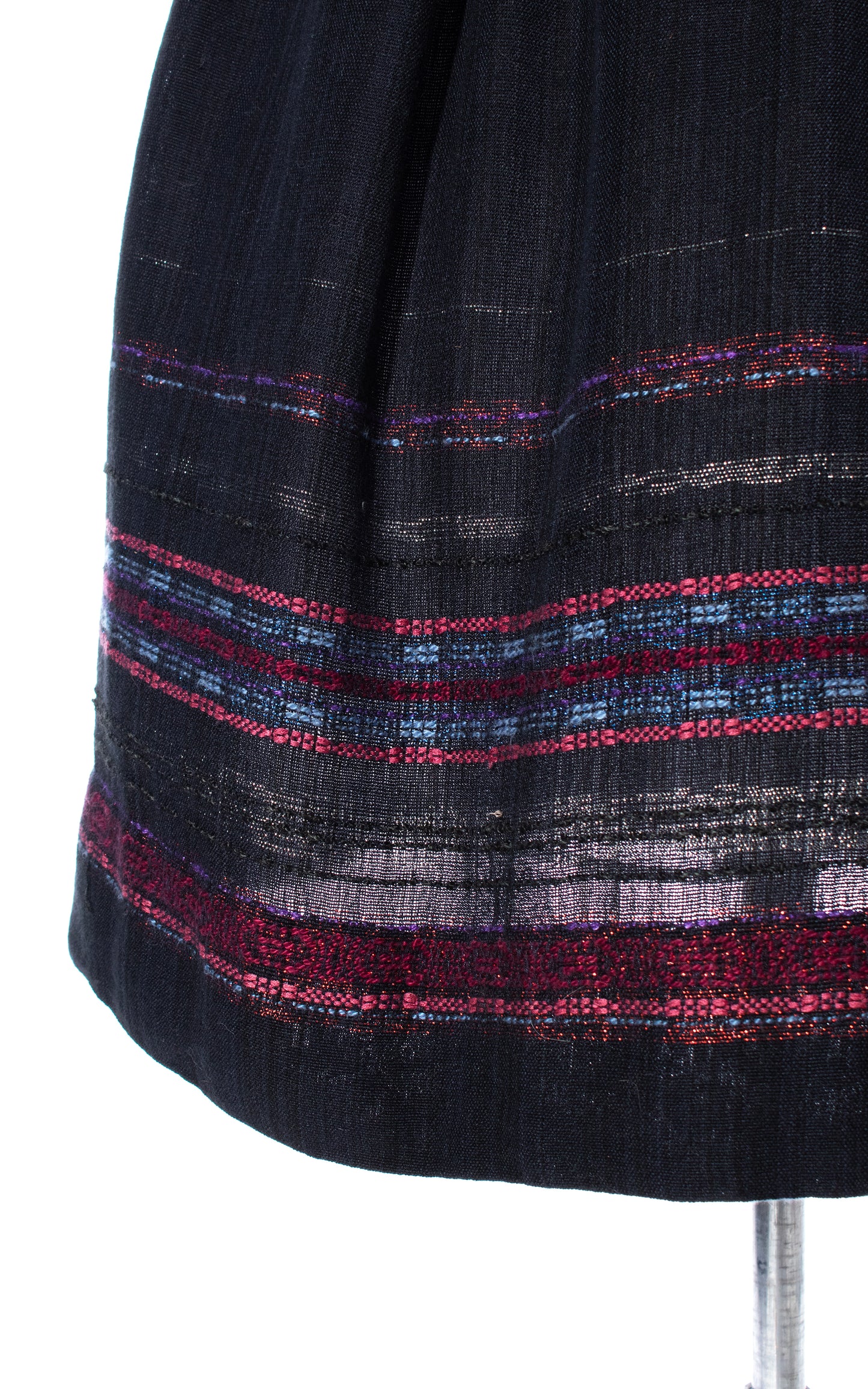 Vintage 60s 1960s Hand-Woven Striped Cotton Black Pink Border Skirt BirthdayLifeVintage