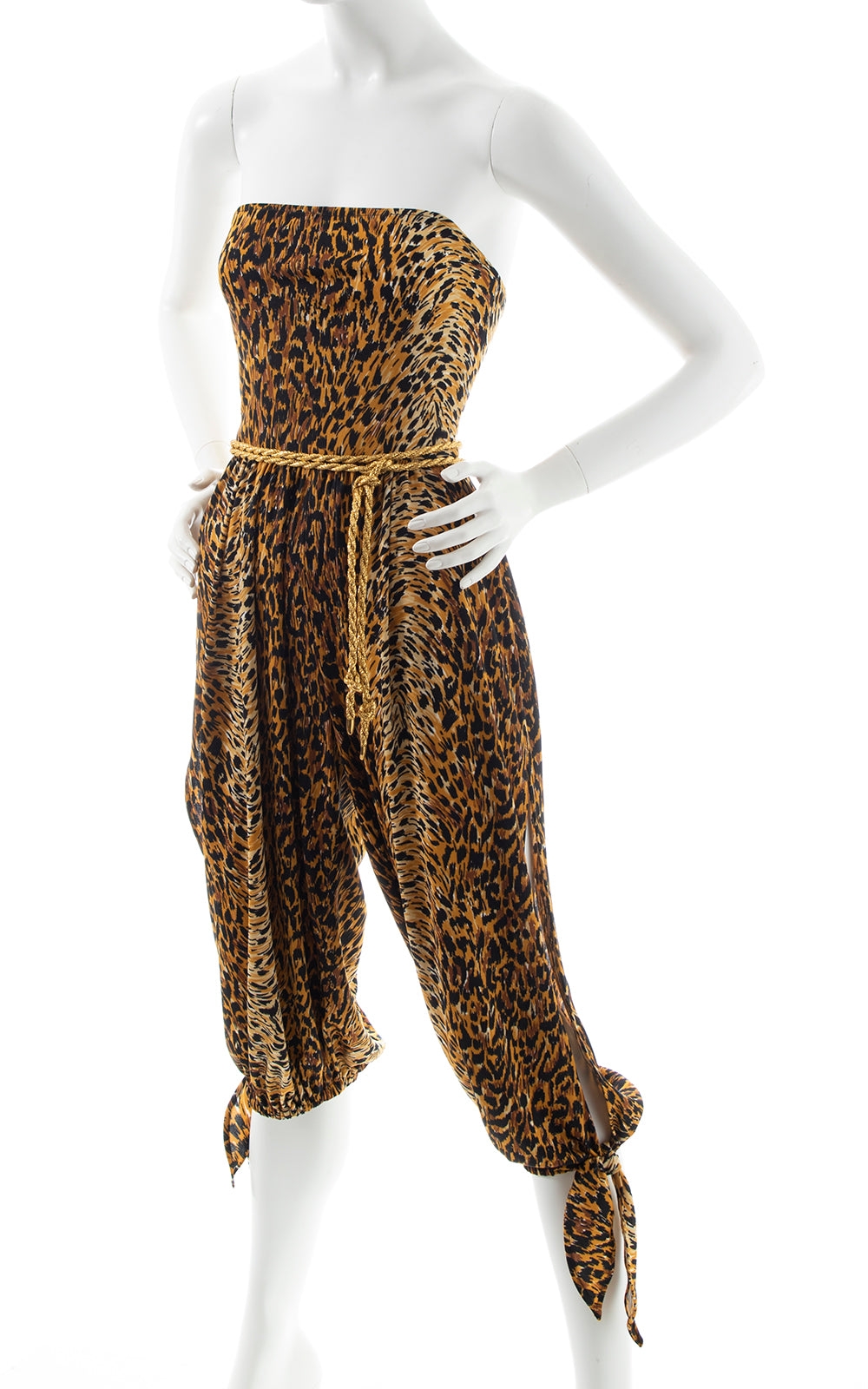 1970s Leopard Print Slit Leg Jumpsuit | x-small/small