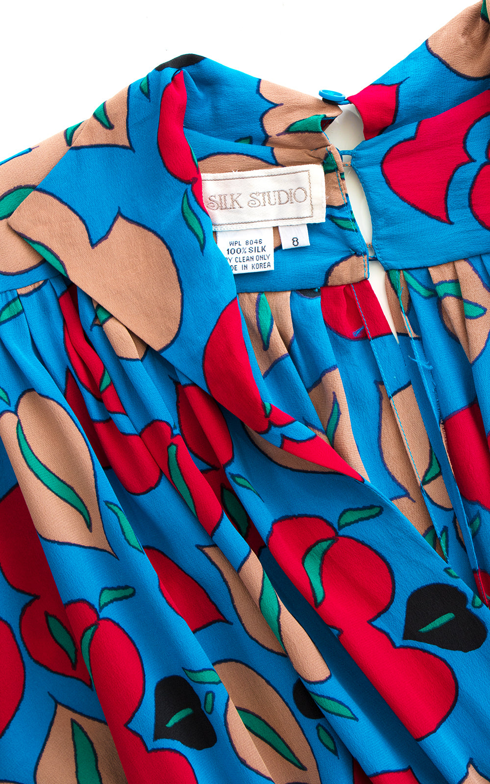 1980s Floral Silk Day Dress