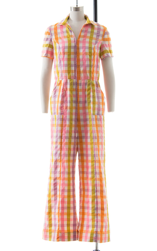 1970s Plaid Cotton Jumpsuit