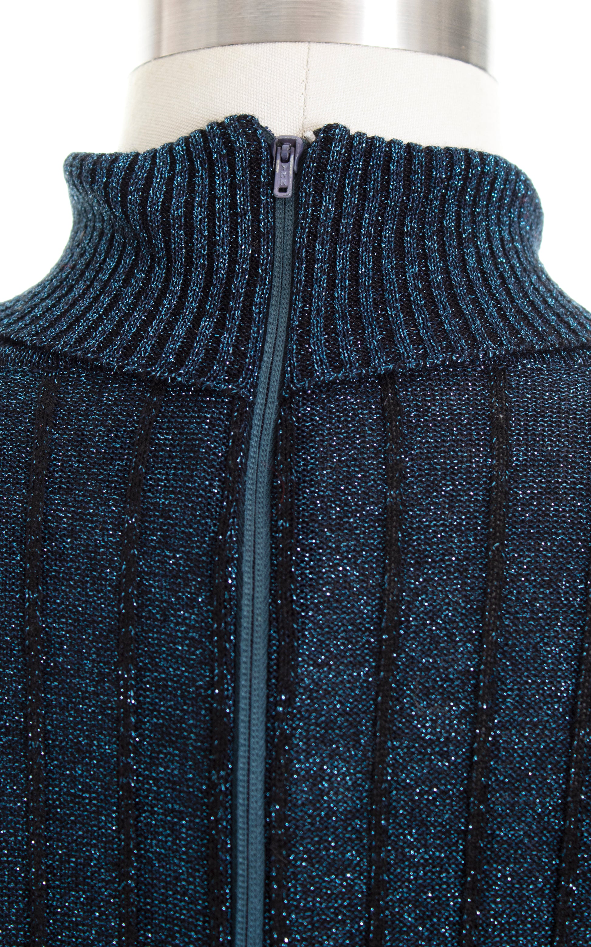 Vintage 1970s 70s WENJILLI Metallic Knit Blue Tunic Sweater Dress Birthday Life Vintage