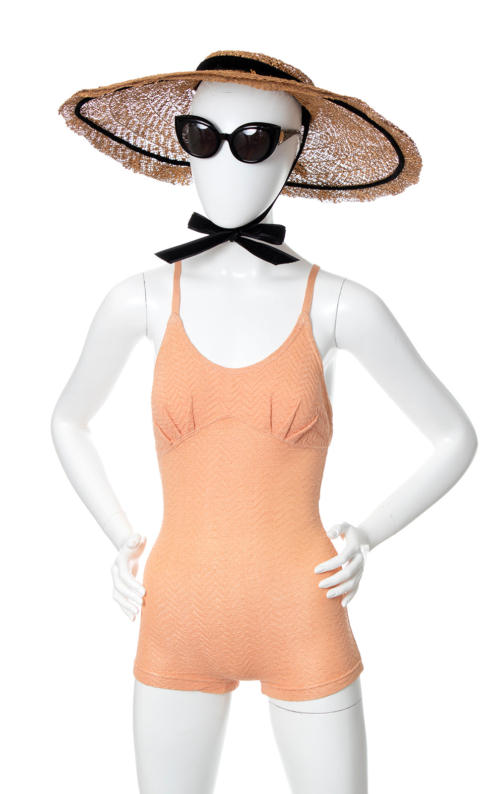 1930s Peach Knit Swimsuit | x-small