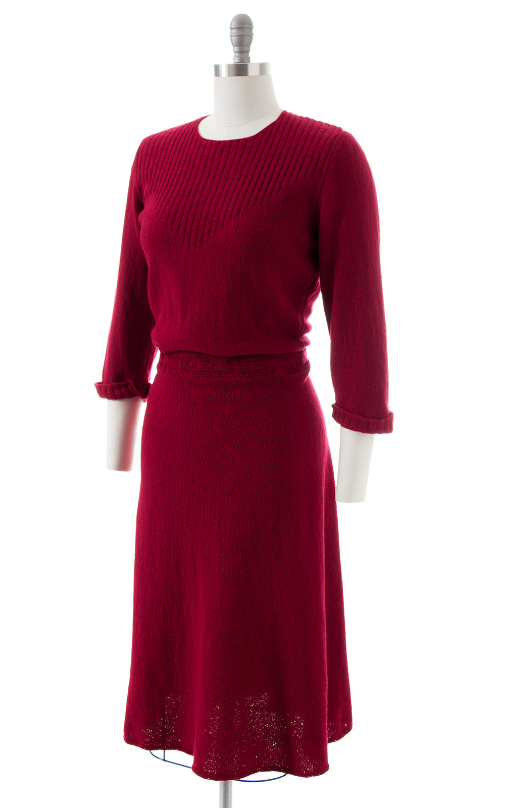 1950s Burgundy Knit Wool Sweater Dress | small/medium Birthday Life Vintage 1950s Burgundy Knit Wool Sweater Dress | small/medium Birthday Life Vintage