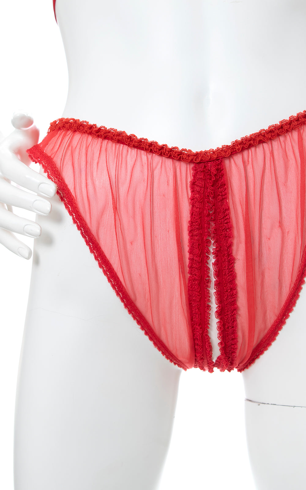 1980s Red Sexy Teddy Nightie / Sleeveless Sheer Nylon Lace Negligee /  Womens Medium 