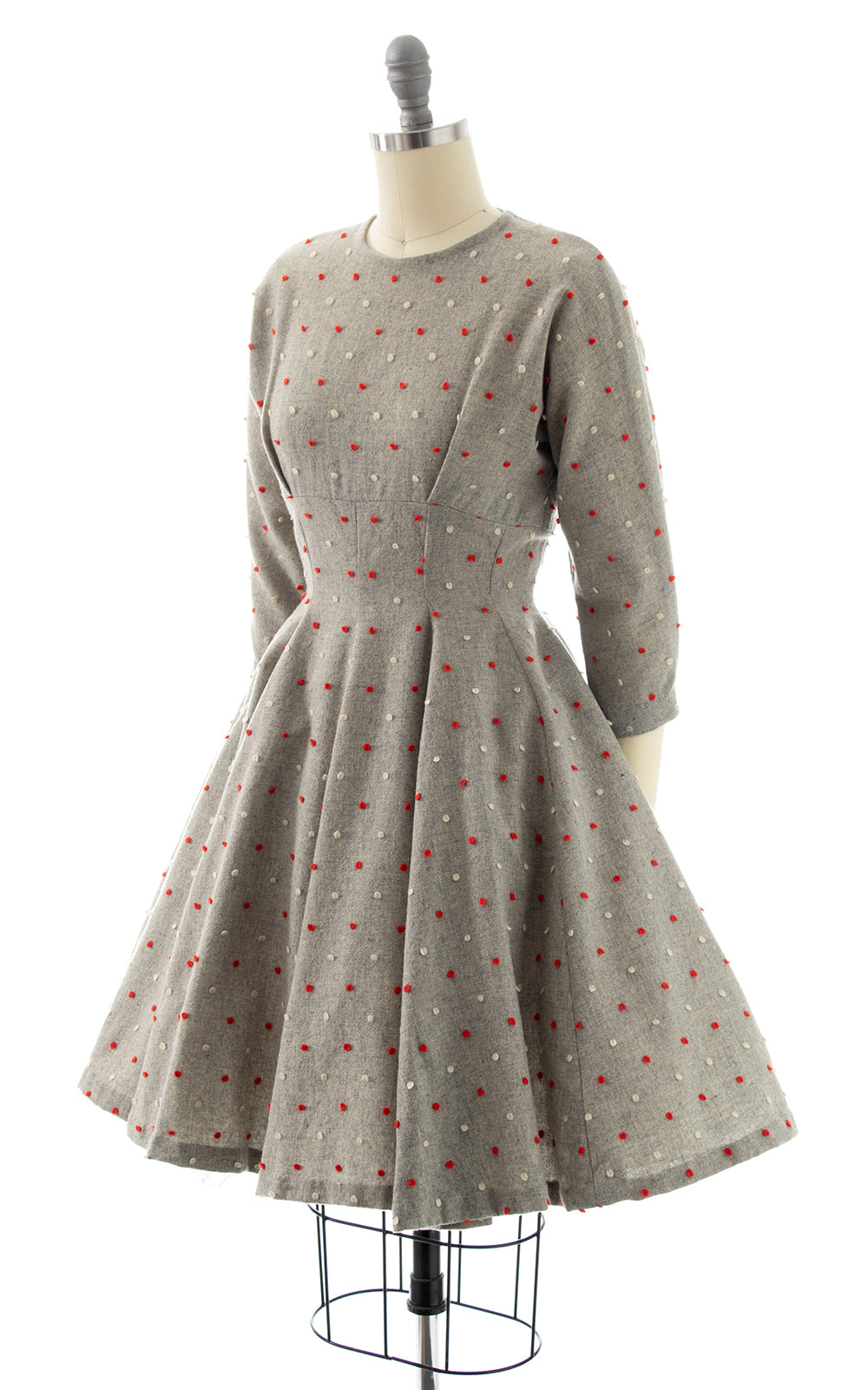 1950s Polka Dot Wool Dress | x-small/small