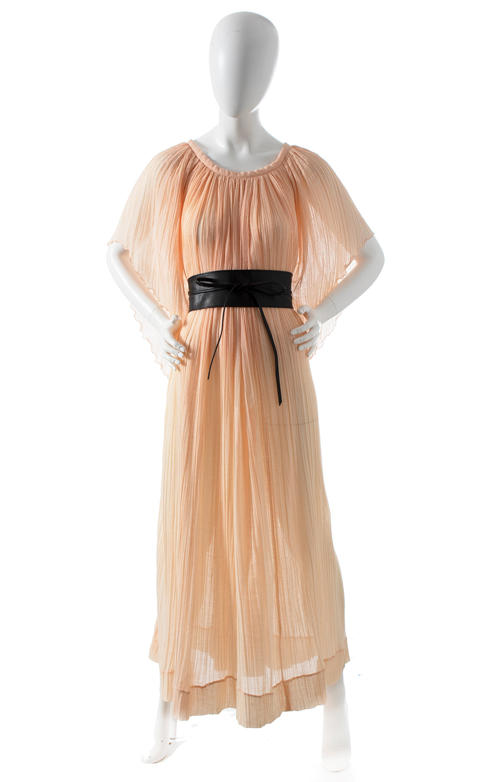 1970s Peach Cotton Gauze Angel Sleeve Maxi Dress | x-small/small/medium/large/x-large