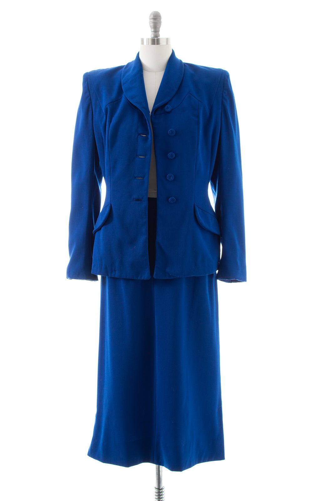 1940s Royal Blue Wool Skirt Suit | medium