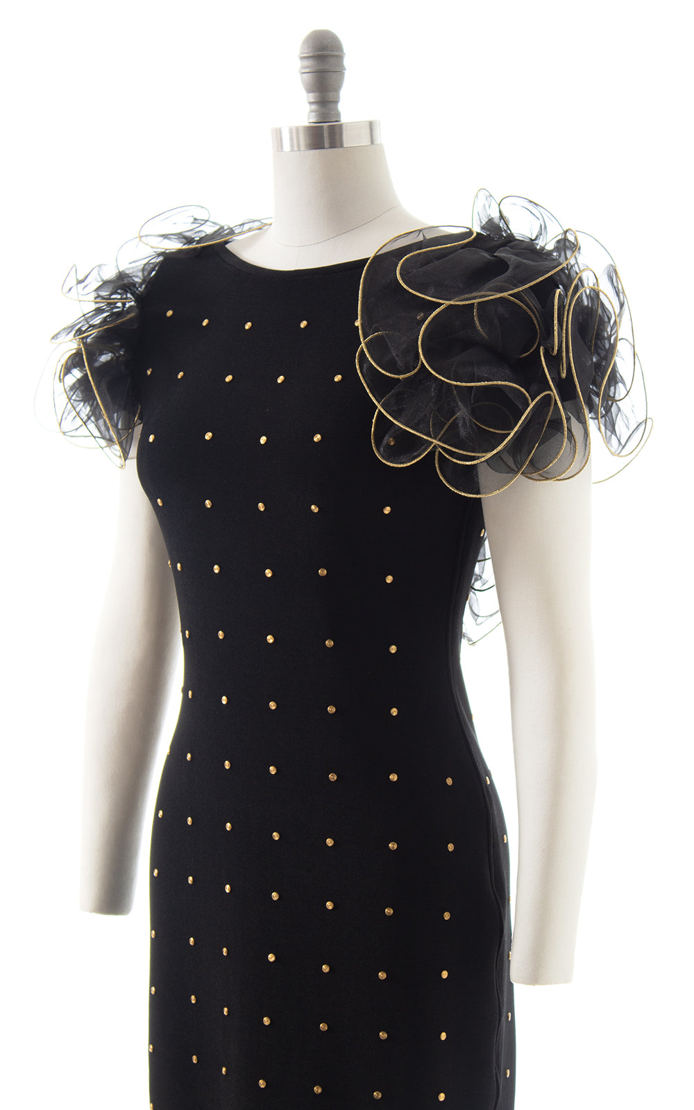 1980s Tadashi Studded Ruffled Wiggle Dress BirthdayLifeVintage