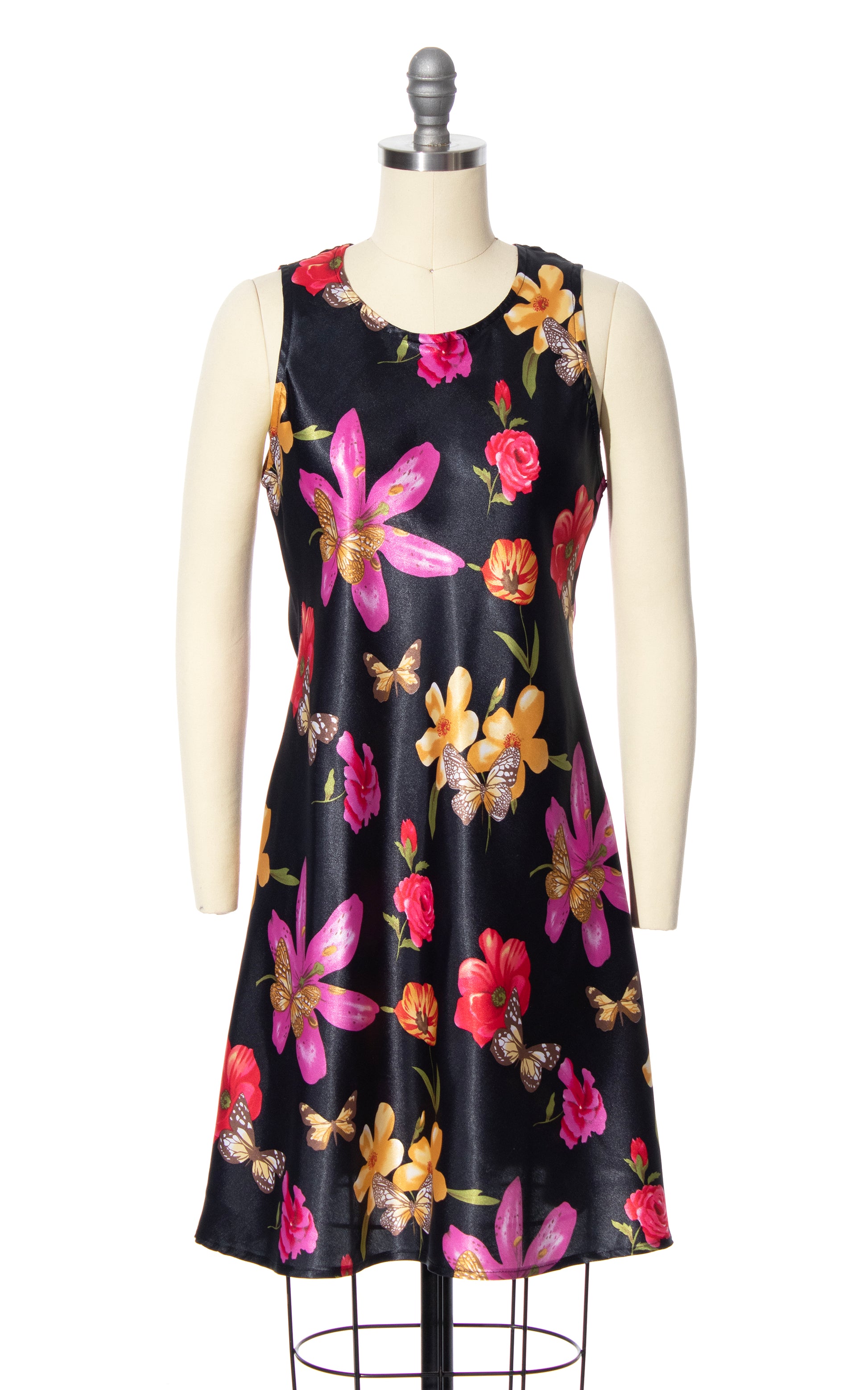 2000s Y2K Floral Butterfly Bias Cut Satin Dress 2000s Y2K Floral Butterfly Bias Cut Satin Dress
