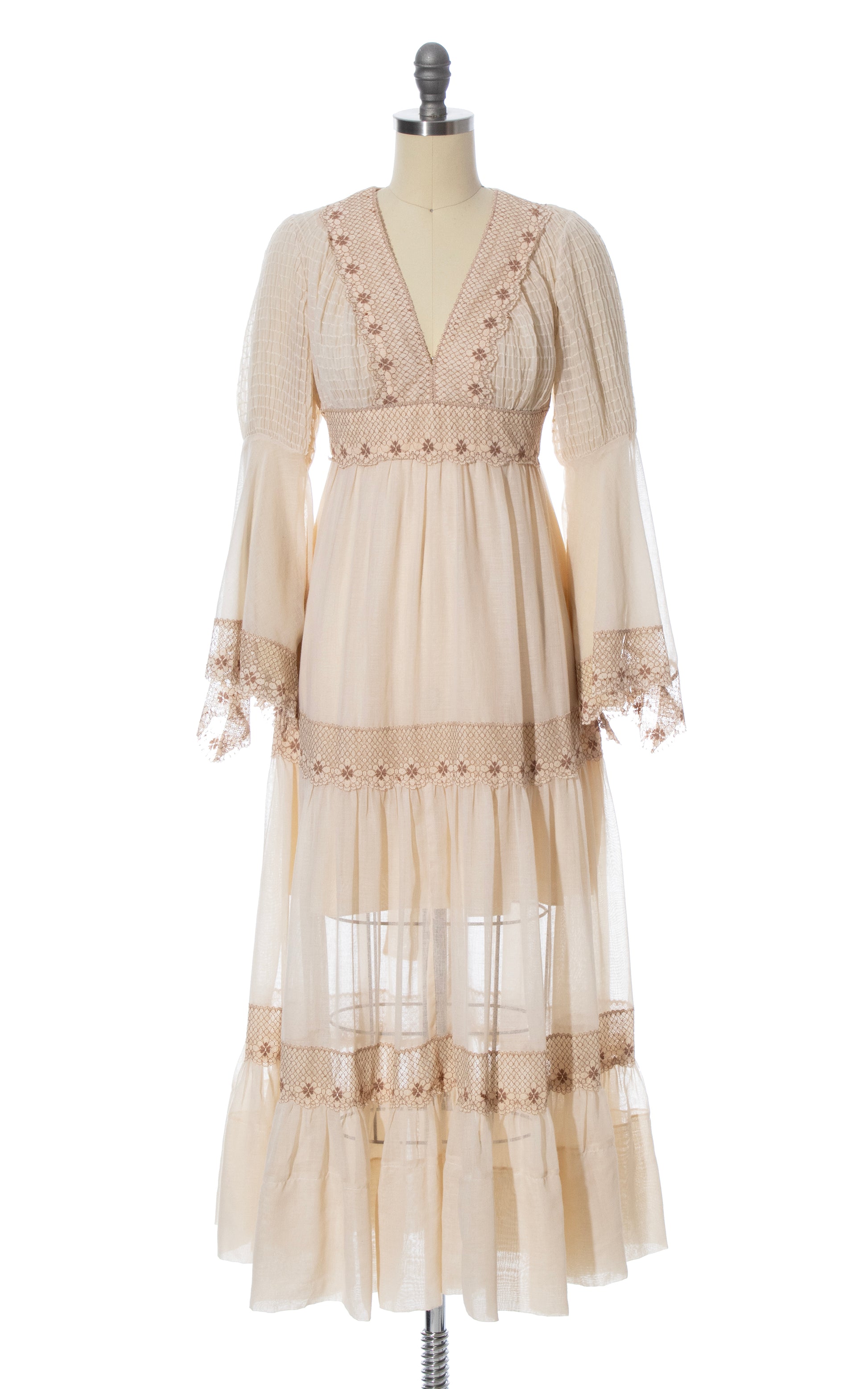 1970s Gunne Sax Style Lace-Up Maxi Dress | x-small Birthday Life Vintage 1970s Gunne Sax Style Lace-Up Maxi Dress | x-small Birthday Life Vintage