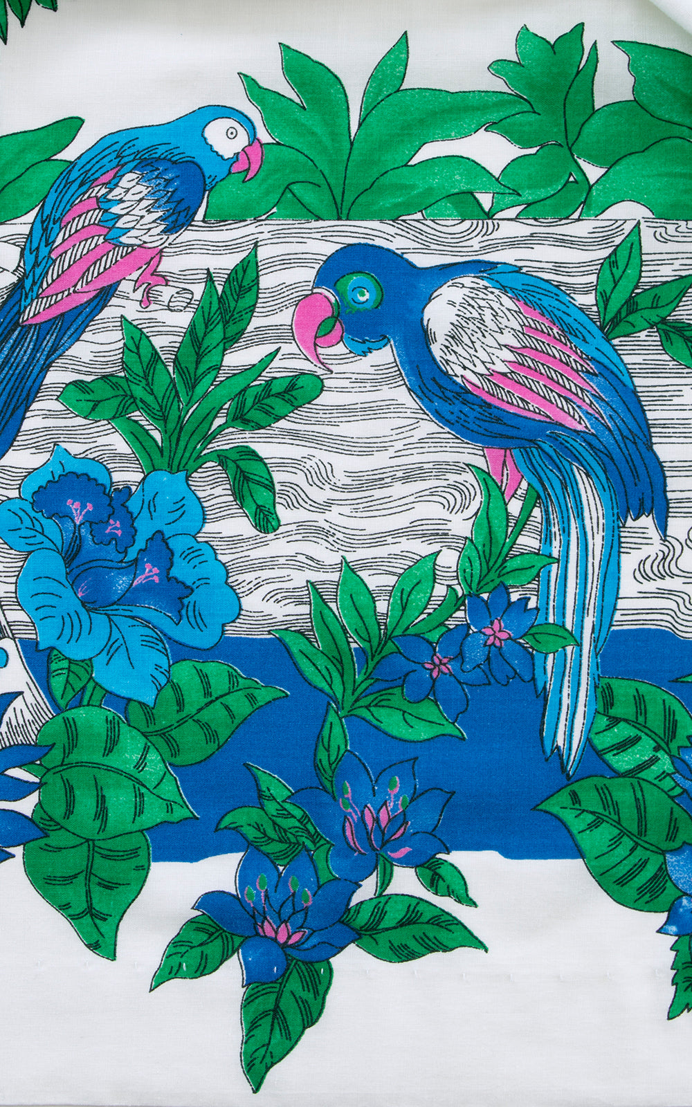 1950s Tropical Parrots Novelty Border Print Skirt | small