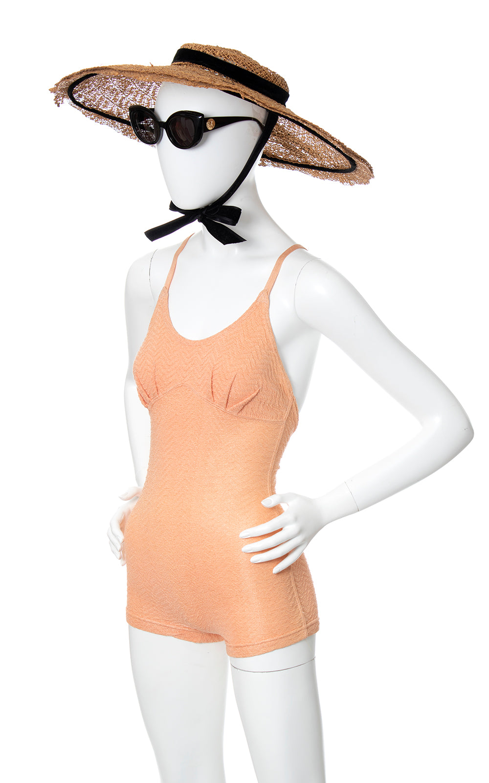 1930s Peach Knit Swimsuit | x-small
