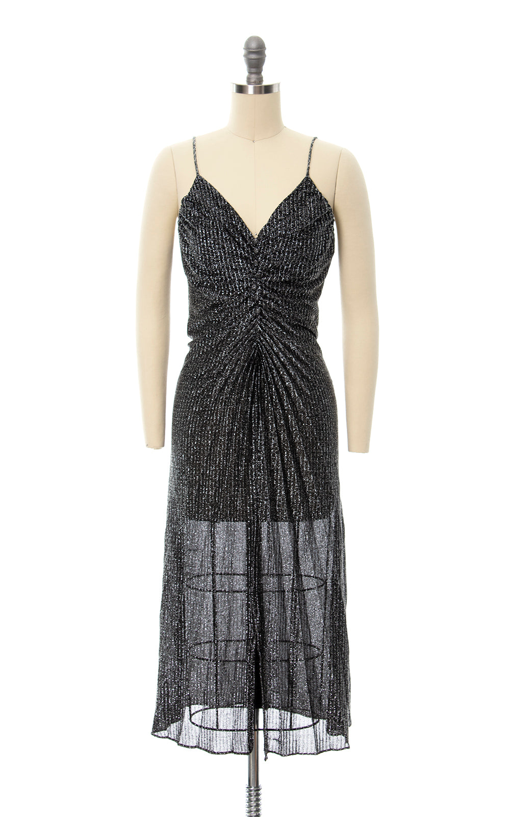 1980s Travilla Style Metallic Pleated Party Dress | x-small
