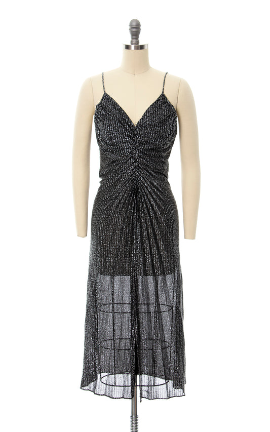 1980s Travilla Style Metallic Pleated Party Dress | x-small