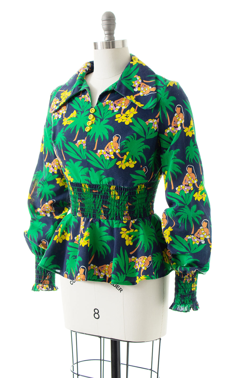 1970s Hawaiian Floral Novelty Print Blouse | small/medium