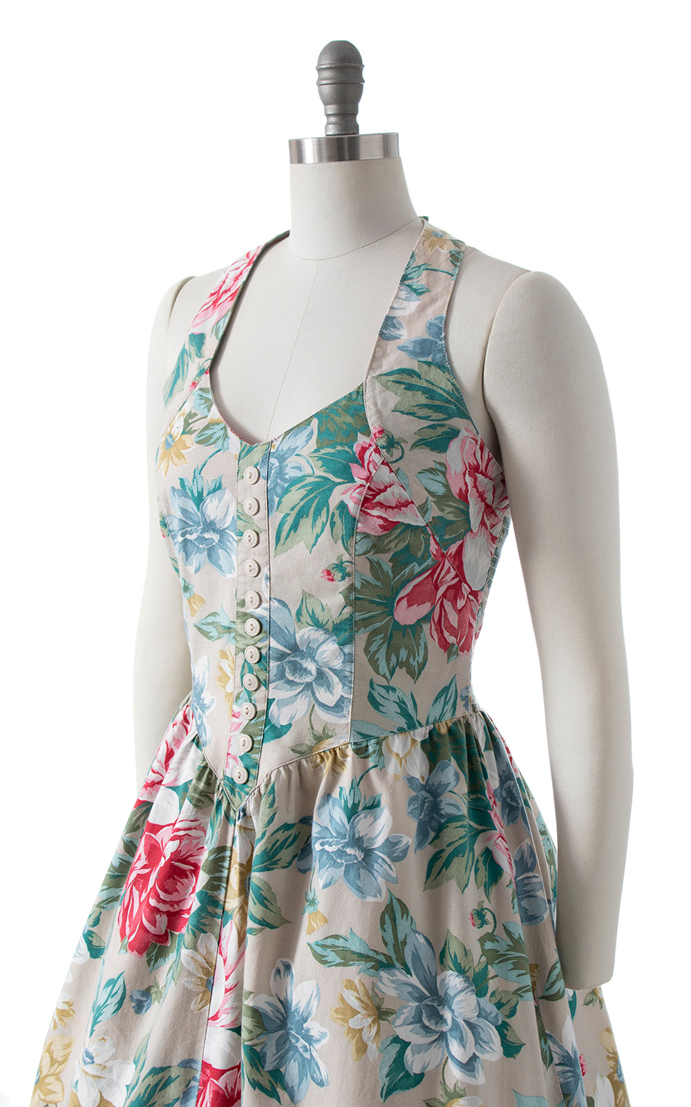 1980s Rose Cotton Halter Sundress with Pocket | medium/large