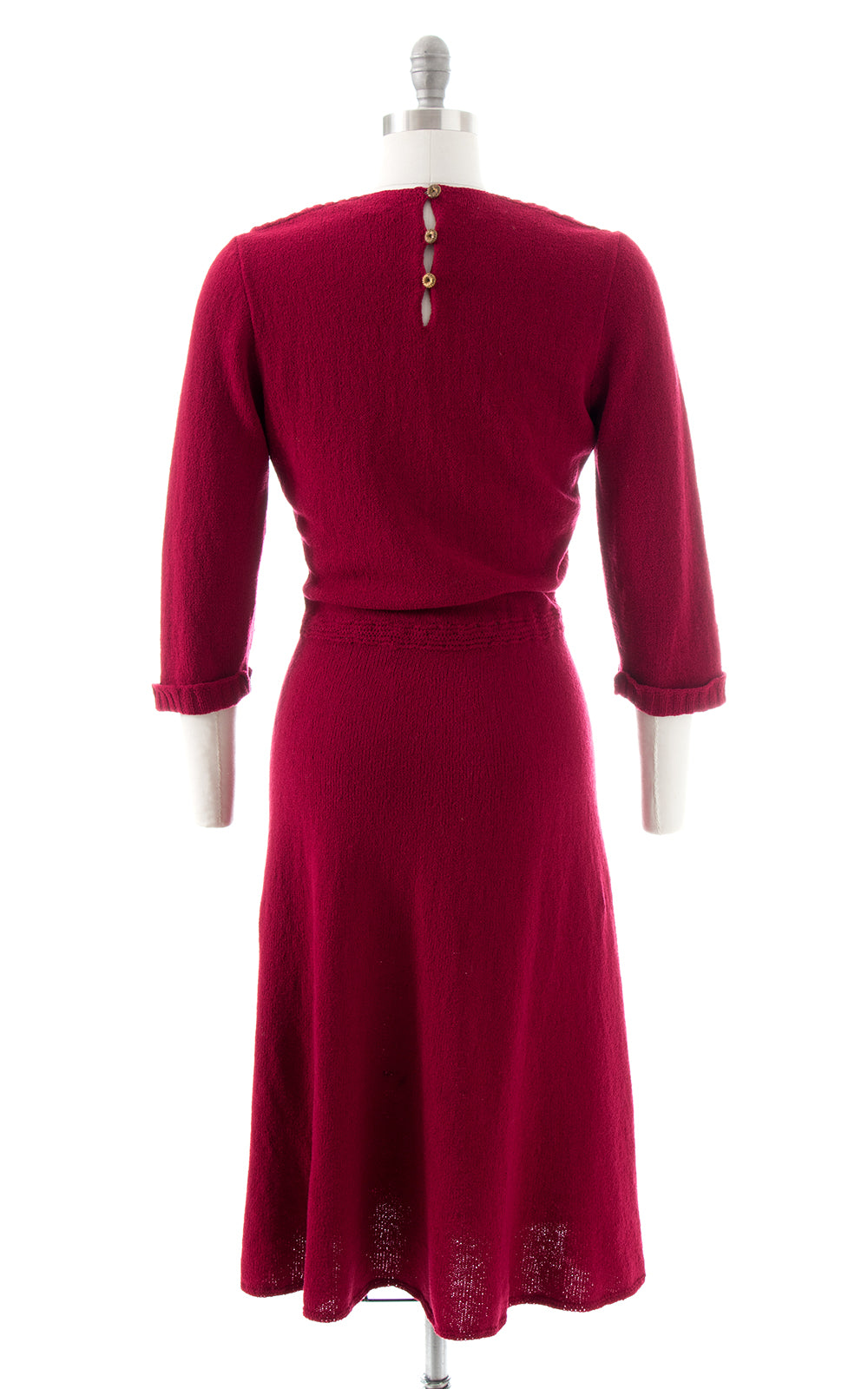 1950s Burgundy Knit Wool Sweater Dress