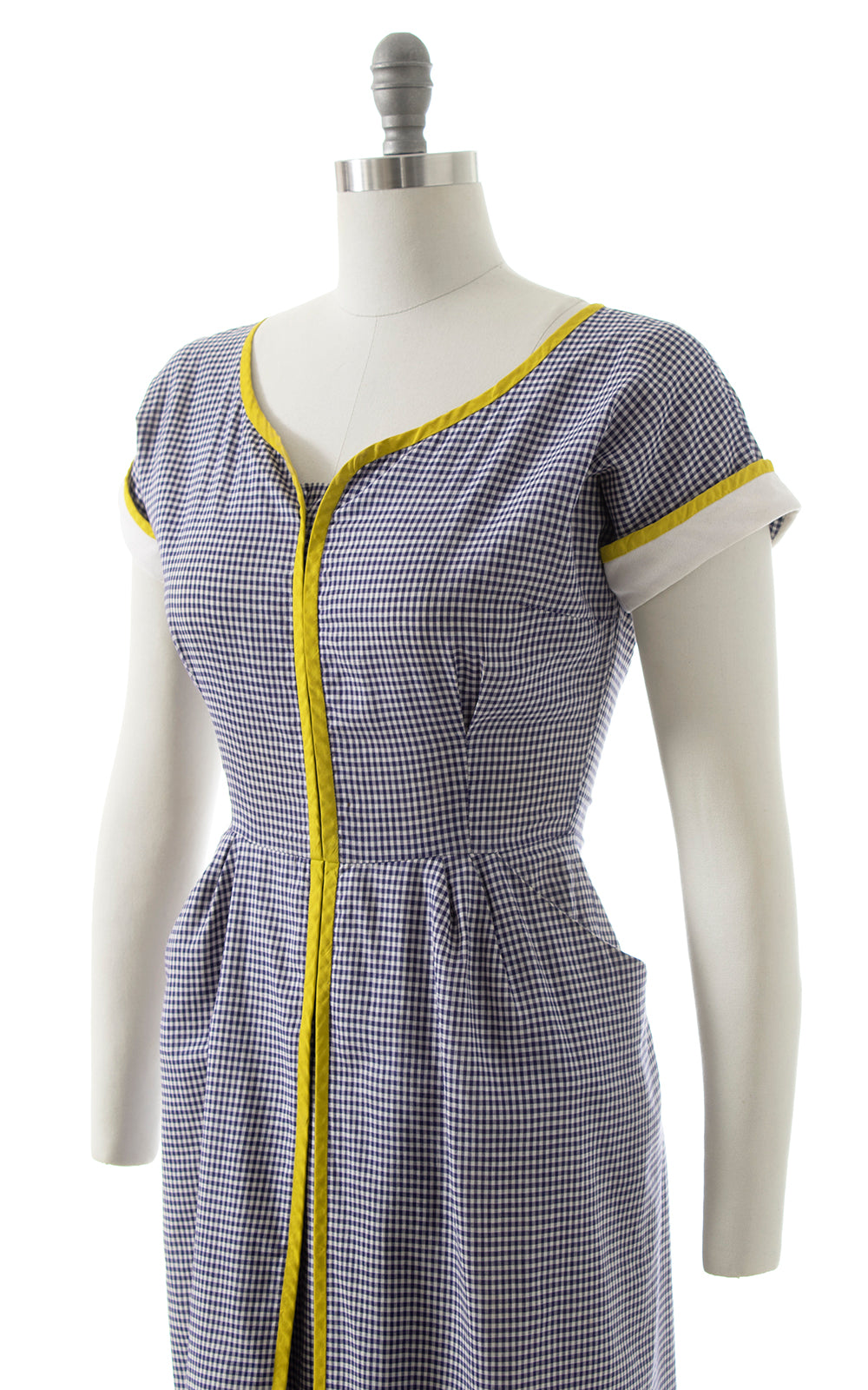 BLV x DEANNA || 1950s R&K ORIGINAL Gingham Chartreuse Trim Dress | petite small