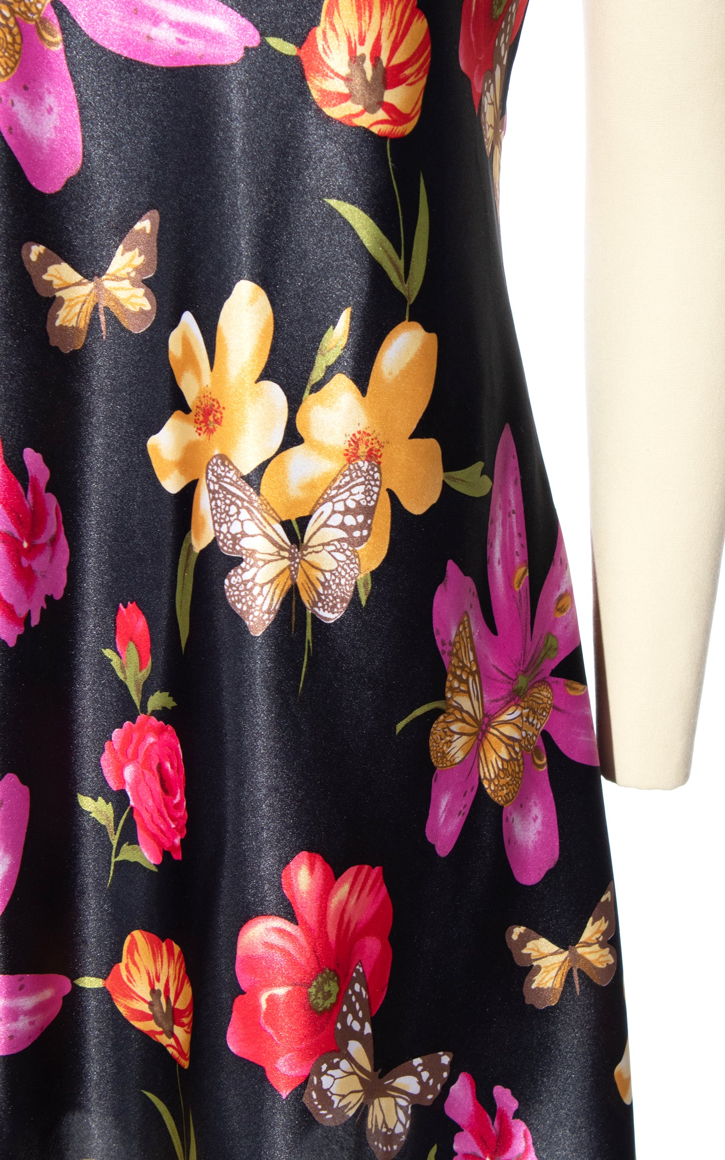 Vintage 2000s Y2K Floral Butterfly Novelty Print Bias Cut Satin Slip Dress Contempo Casuals BirthdayLifeVintage