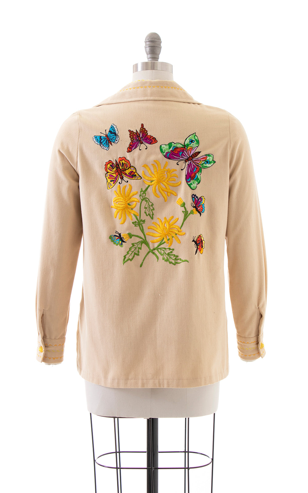 1970s Butterfly Floral Embroidered Twill Jacket | medium