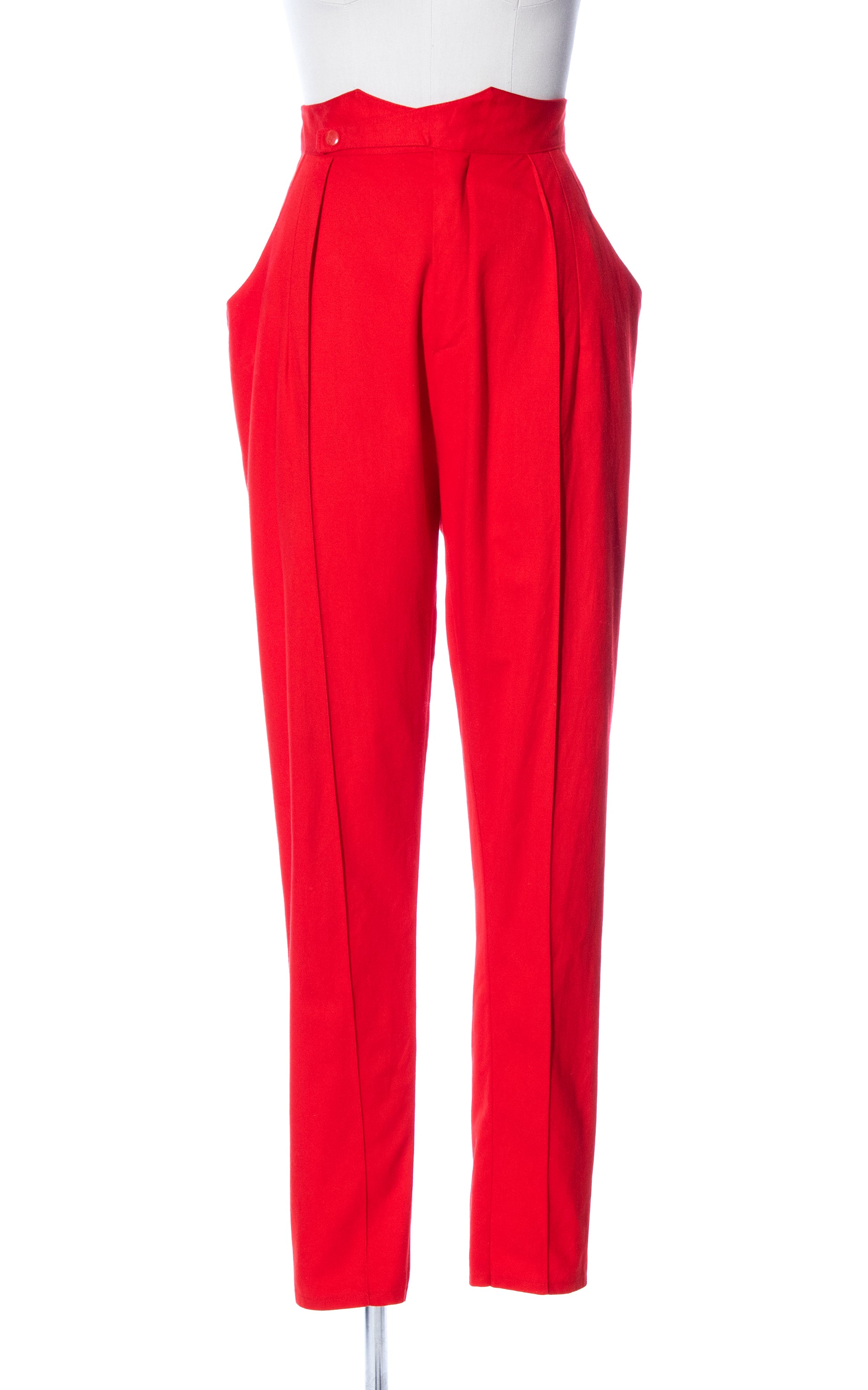 Vintage 80s 1980s Red Cotton Twill Extra High Waisted Pants Birthday Life Vintage