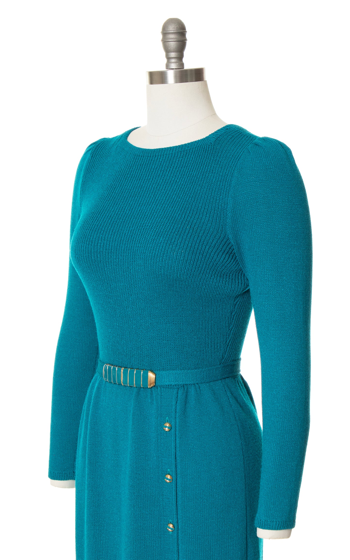 Vintage 80s 1980s ST. JOHN Teal Knit Wool Wiggle Sweater Dress BirthdayLifeVintage