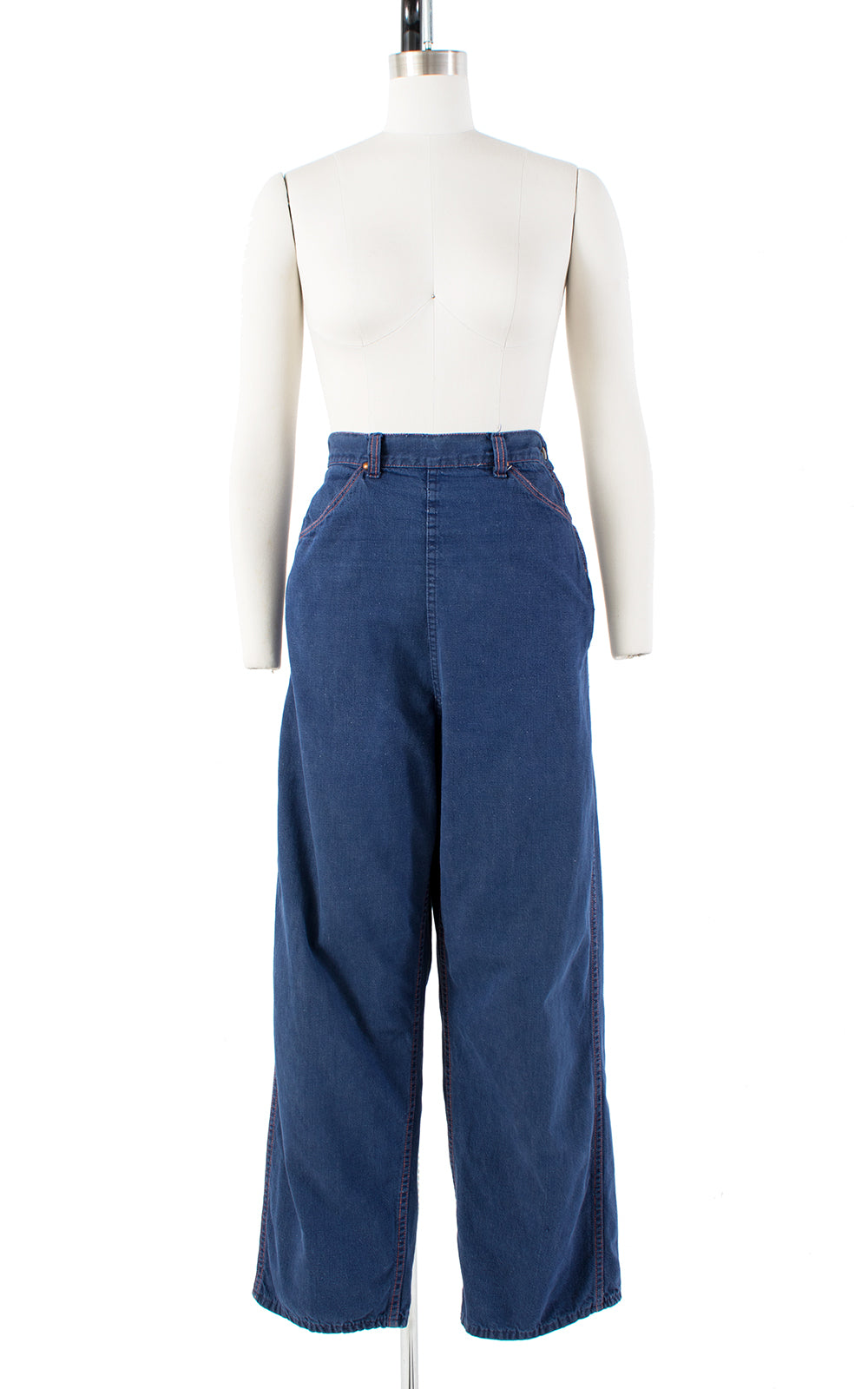 1940s Side Zipper High Waist Blue Denim Jeans | medium