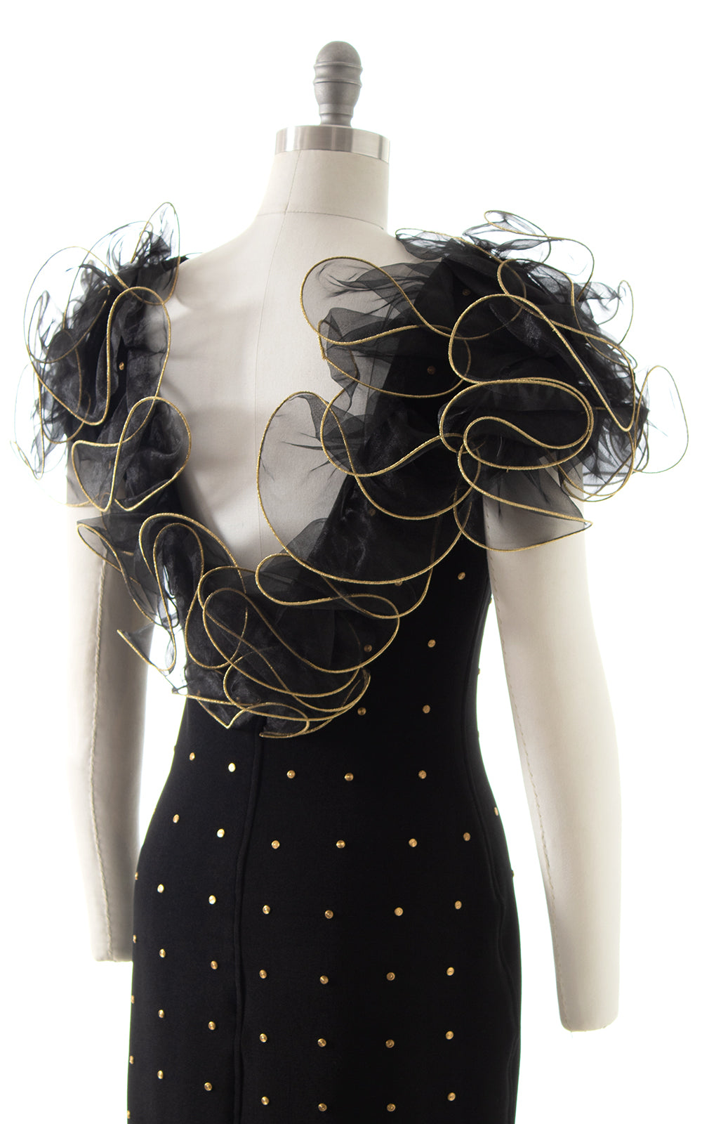1980s Tadashi Studded Ruffled Wiggle Dress BirthdayLifeVintage