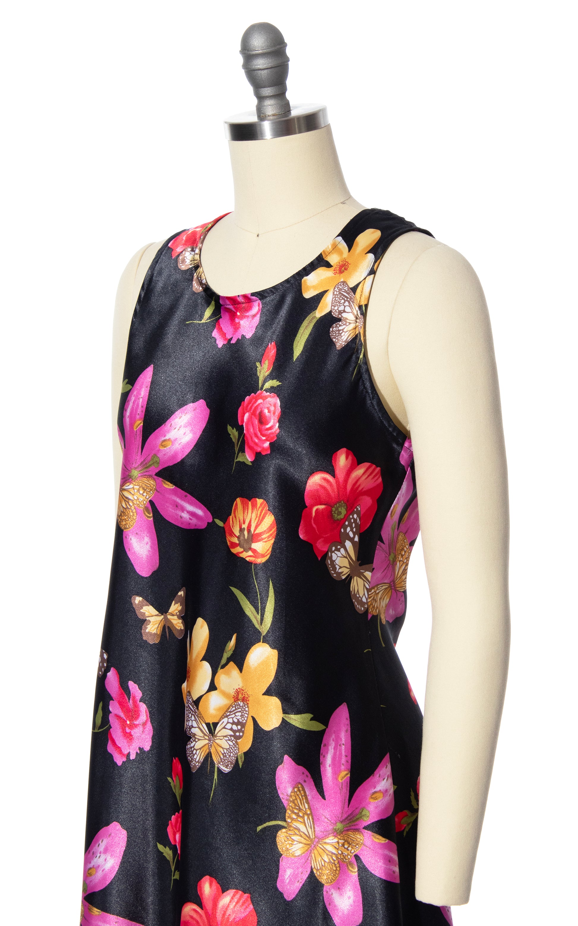 2000s Y2k Floral Butterfly Bias Cut Satin Dress | X-Small/Small 2000s Y2k Floral Butterfly Bias Cut Satin Dress | X-Small/Small