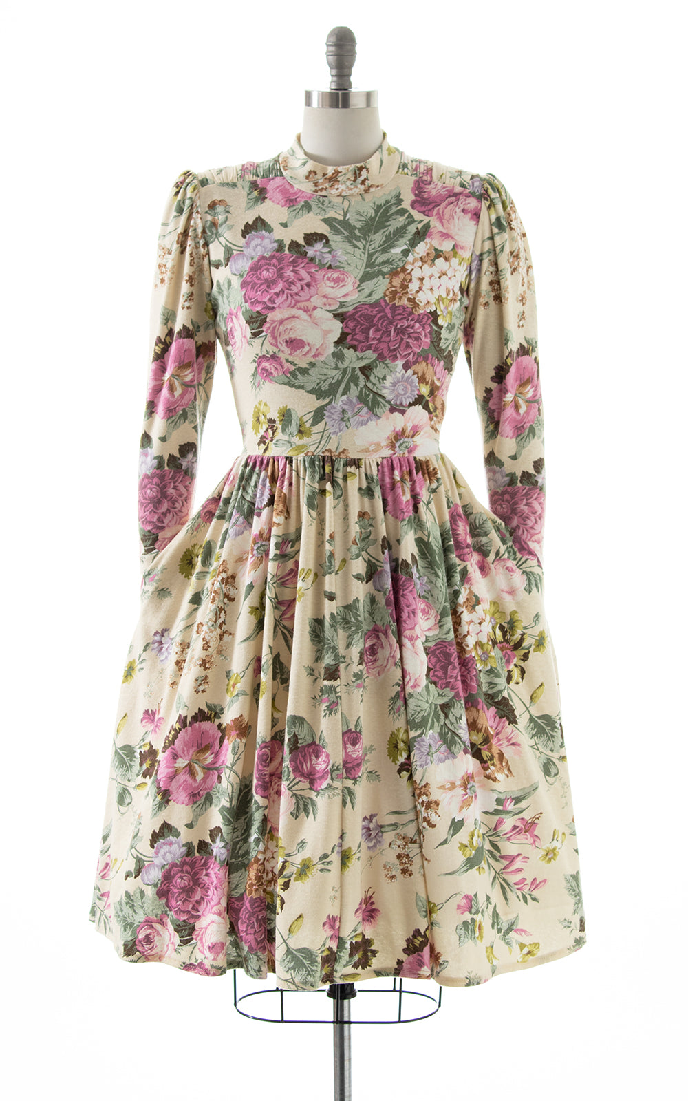1980s 1990s Floral Cotton Jersey Dress with Pockets | Small 1980s 1990s Floral Cotton Jersey Dress with Pockets | Small