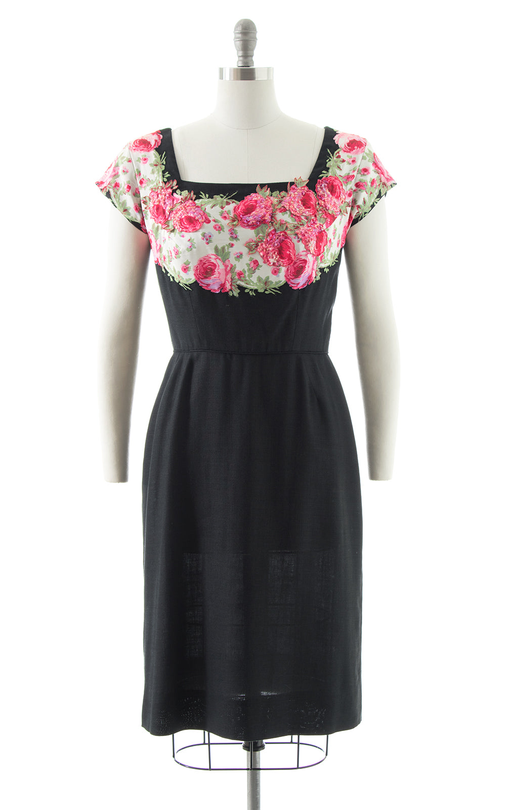 1950s Peggy Hunt Floral Sequin Silk & Linen Dress BirthdayLifeVintage
